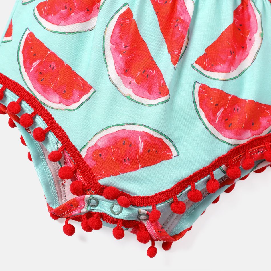 Baby Girl Pom Poms Detail Allover Watermelon Print Naia Tank Romper Red big image 4