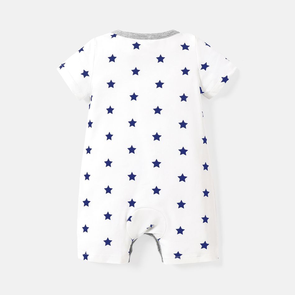 Baby Boy 95% Cotton Short-sleeve Allover Star Print Letter & Heart Graphic Romper ColorBlock big image 2