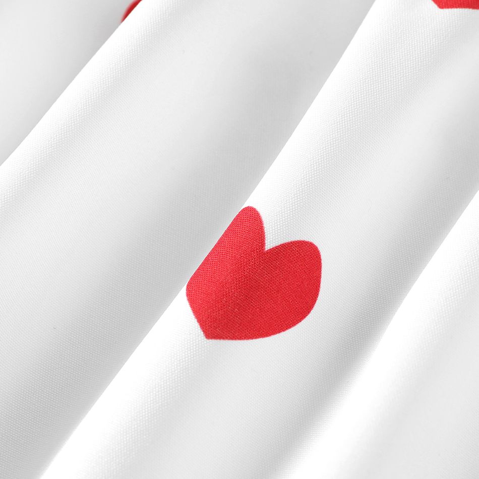 Valentine's Day Toddler Girl Heart Print Smocked Square Neck Short-sleeve Dress White big image 5