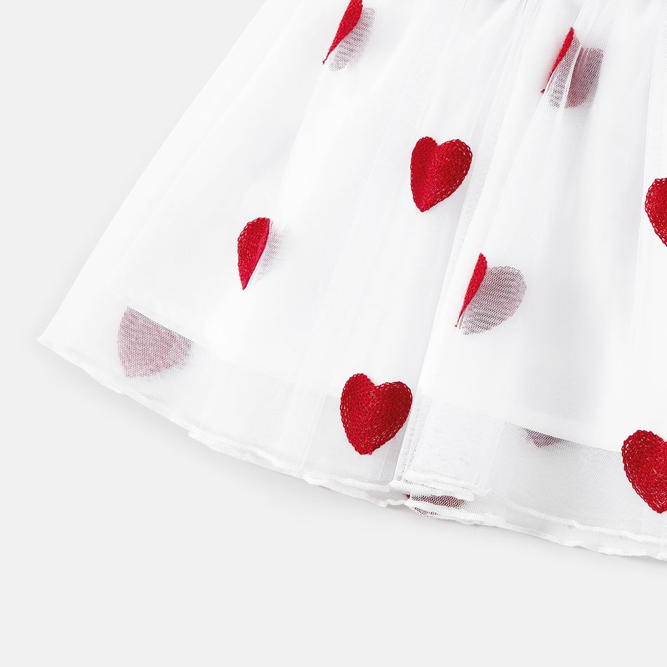 Family Matching Short-sleeve Cotton Ribbed Colorblock T-shirts and Allover Heart Embroidered Mesh Spliced Dresses Sets Red big image 18