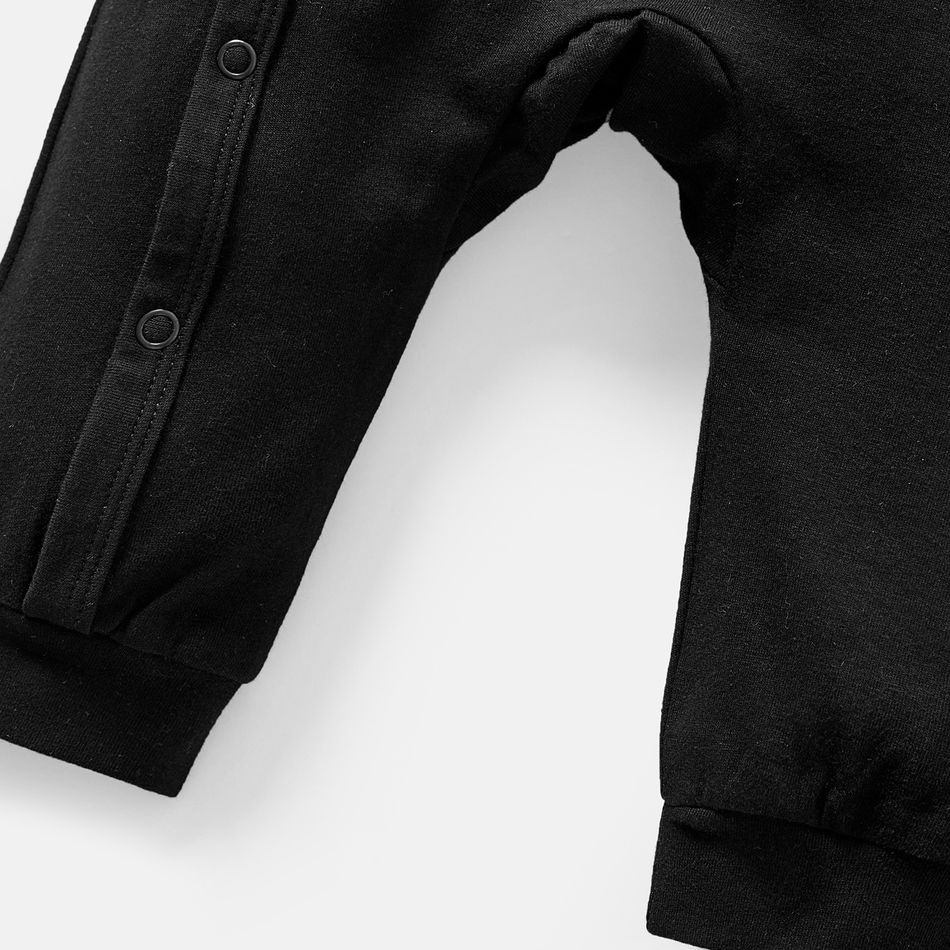 Baby Girl/Boy Cotton Button Design Letter Print Long-sleeve Jumpsuits Black big image 3