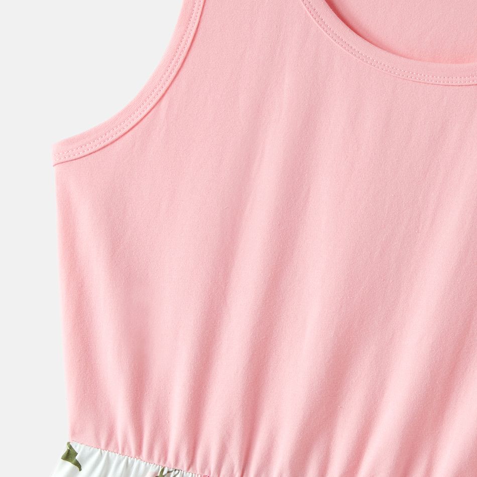 Family Matching 95% Cotton Short-sleeve Colorblock Polo Shirts and Floral Print Naia™ Spliced Tank Dresses Sets Pink big image 4