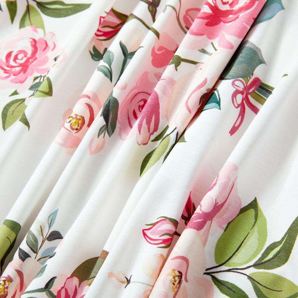 Family Matching 95% Cotton Short-sleeve Colorblock Polo Shirts and Floral Print Naia™ Spliced Tank Dresses Sets Pink big image 6