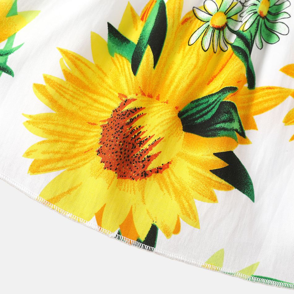 Baby Girl 100% Cotton Allover Sunflower Print Shirred Cami Dress White big image 4