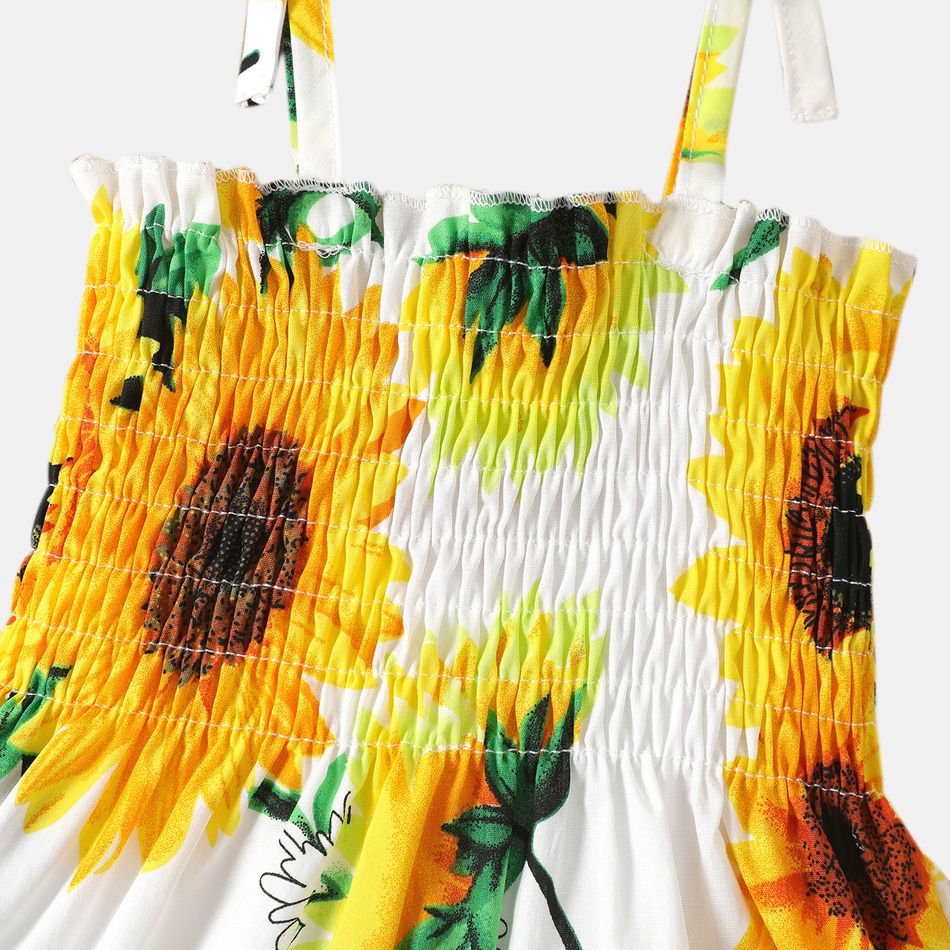 Baby Girl 100% Cotton Allover Sunflower Print Shirred Cami Dress White big image 3