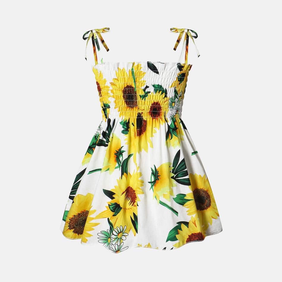 Baby Girl 100% Cotton Allover Sunflower Print Shirred Cami Dress White big image 2