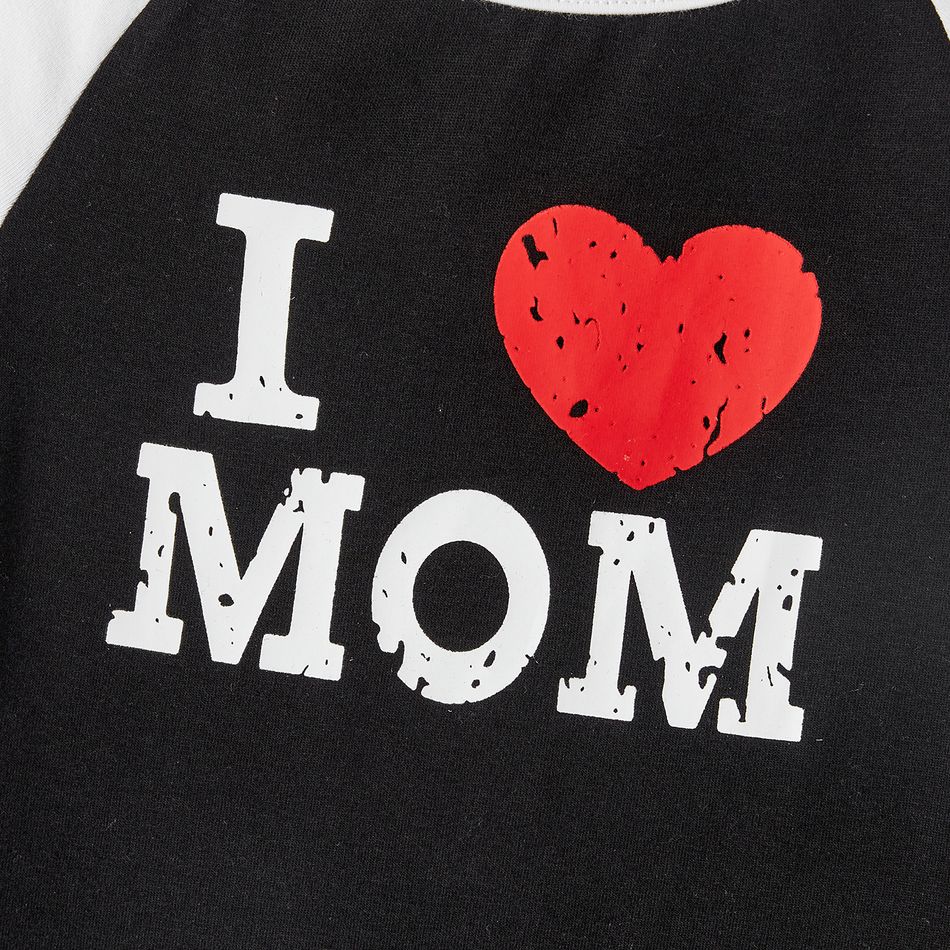 Valentine's Day Mommy and Me Cotton Raglan Sleeve Heart & Letter Print Twist Knot Bodycon Dresses BlackandWhite big image 7