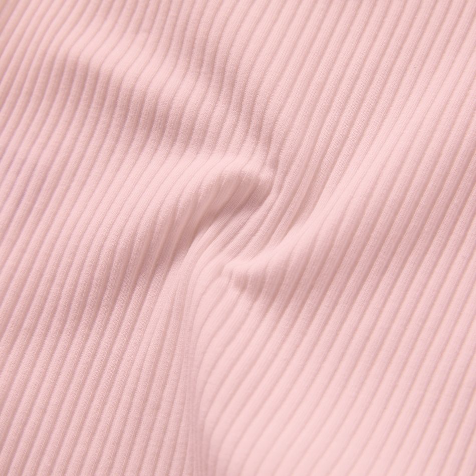 Baby Girl/Boy Cotton Button Design Solid Color Ribbed Long-sleeve Rompers Pink big image 7