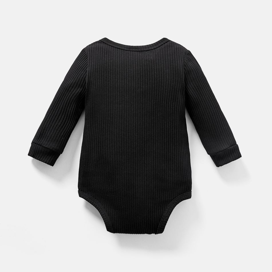 Baby Girl/Boy Cotton Button Design Ribbed Long-sleeve Rompers/ Elasticized Pants Black big image 5
