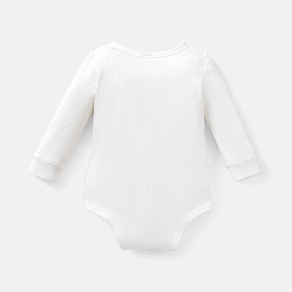 Baby Girl/Boy Cotton Button Design Ribbed Long-sleeve Rompers/ Elasticized Pants White big image 5
