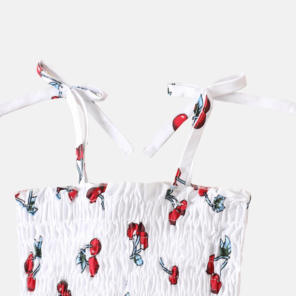 Baby Girl 100% Cotton Allover Cherry Print Shirred Strappy Dress White big image 4