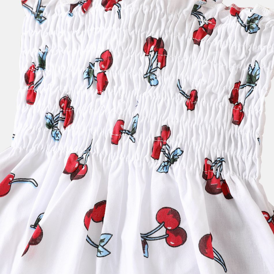 Baby Girl 100% Cotton Allover Cherry Print Shirred Strappy Dress White