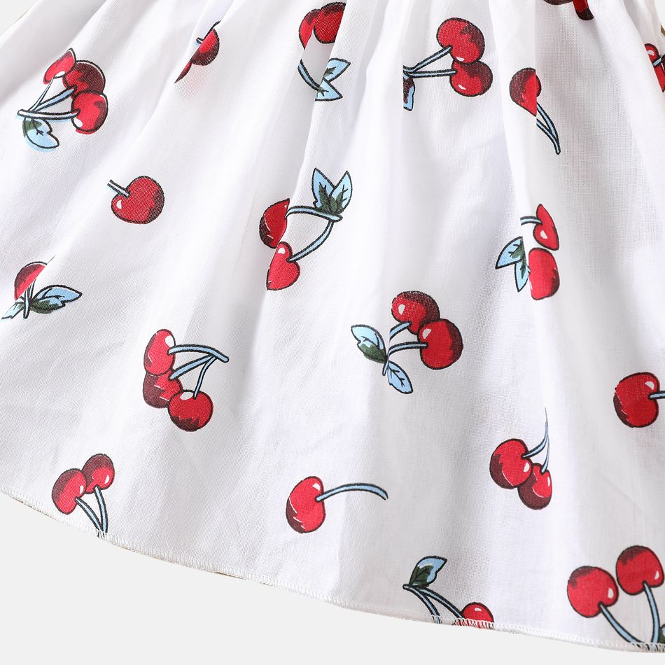 Baby Girl 100% Cotton Allover Cherry Print Shirred Strappy Dress White big image 3