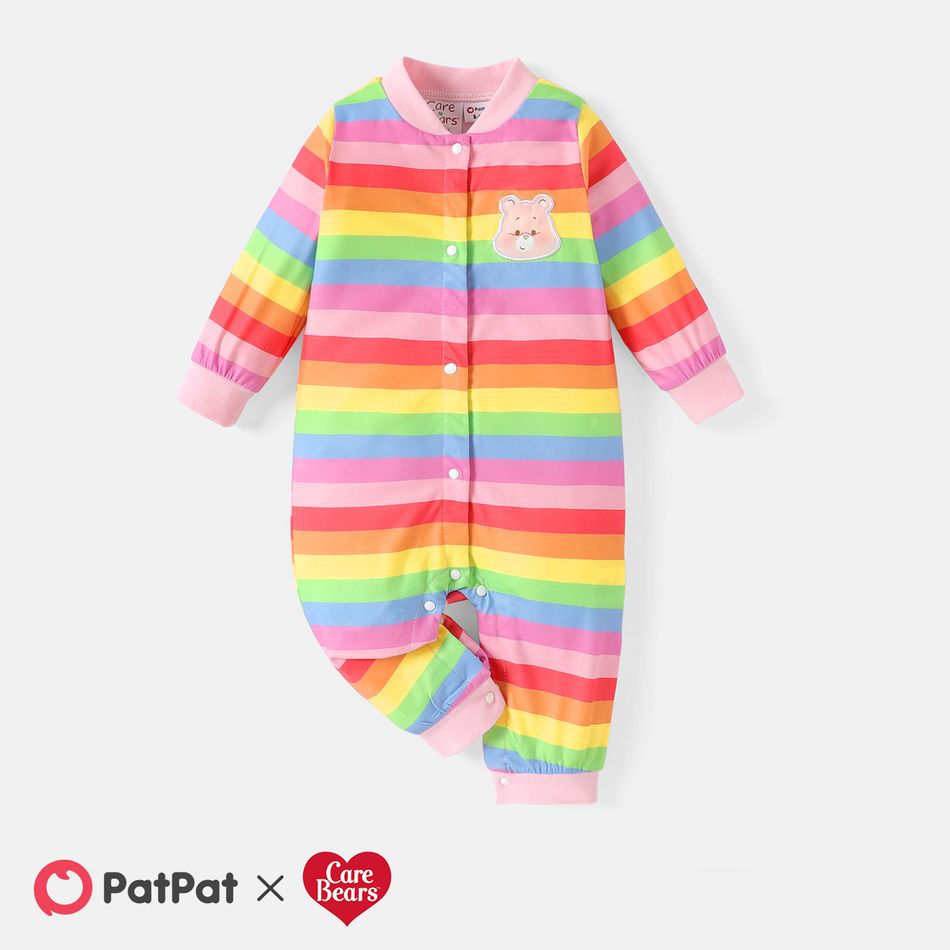 Care Bears Baby Boy/Girl Bear Patch Detail Striped Long-sleeve Jumpsuit Multi-color