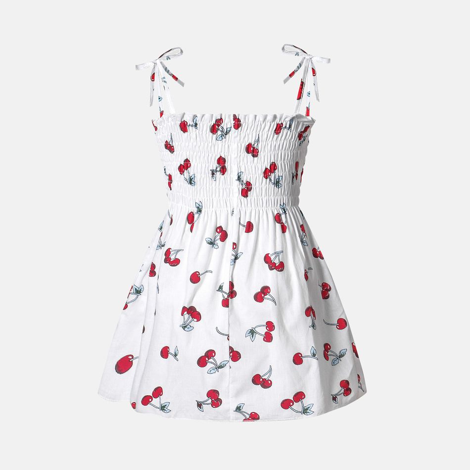 Baby Girl 100% Cotton Allover Cherry Print Shirred Strappy Dress White big image 2