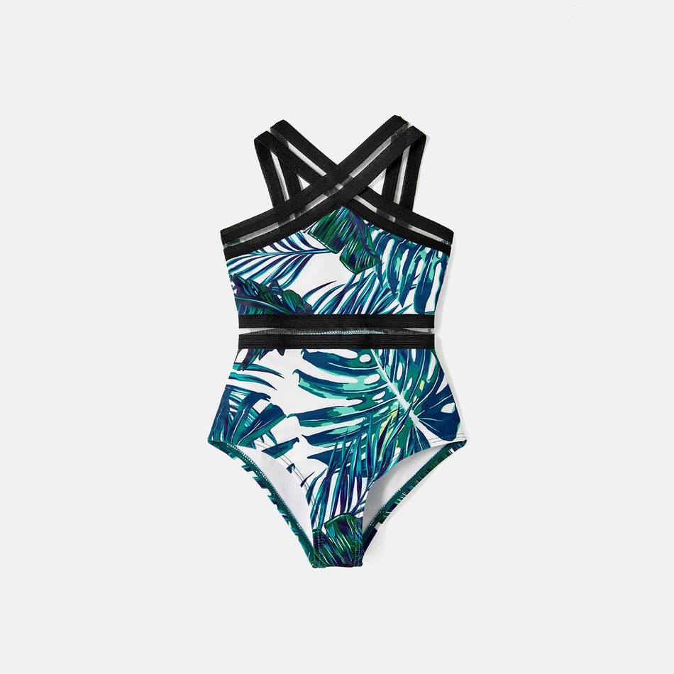 Family Matching Allover Palm Leaf Print Crisscross One-piece Swimsuit and Swim Trunks Green big image 8