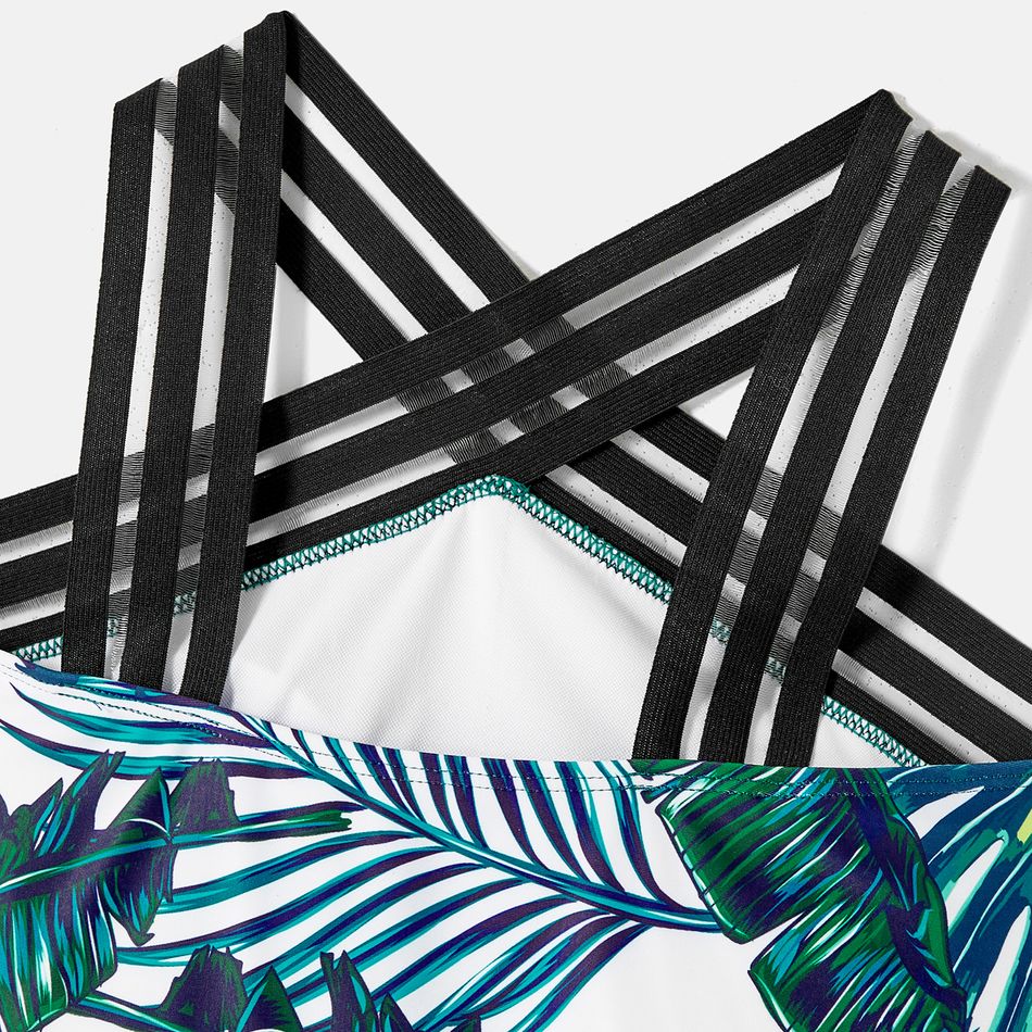 Family Matching Allover Palm Leaf Print Crisscross One-piece Swimsuit and Swim Trunks Green big image 5