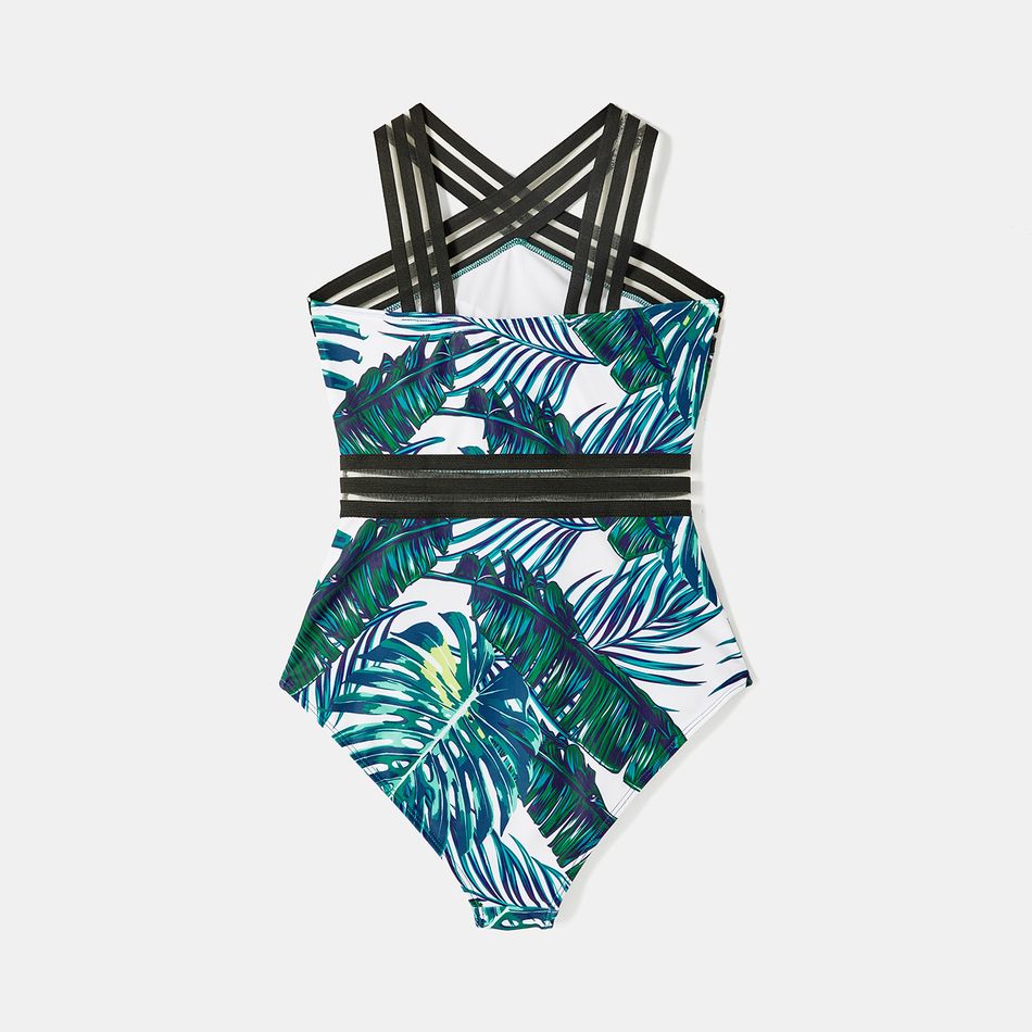 Family Matching Allover Palm Leaf Print Crisscross One-piece Swimsuit and Swim Trunks Green big image 4