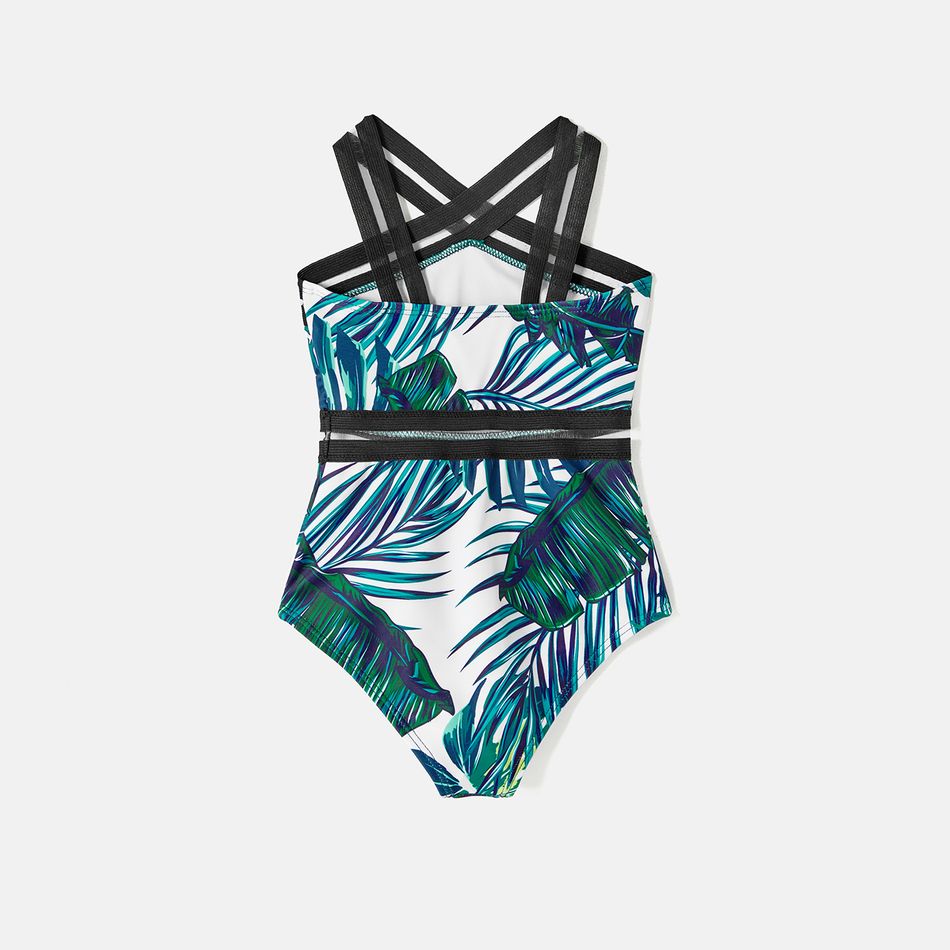 Family Matching Allover Palm Leaf Print Crisscross One-piece Swimsuit and Swim Trunks Green big image 7