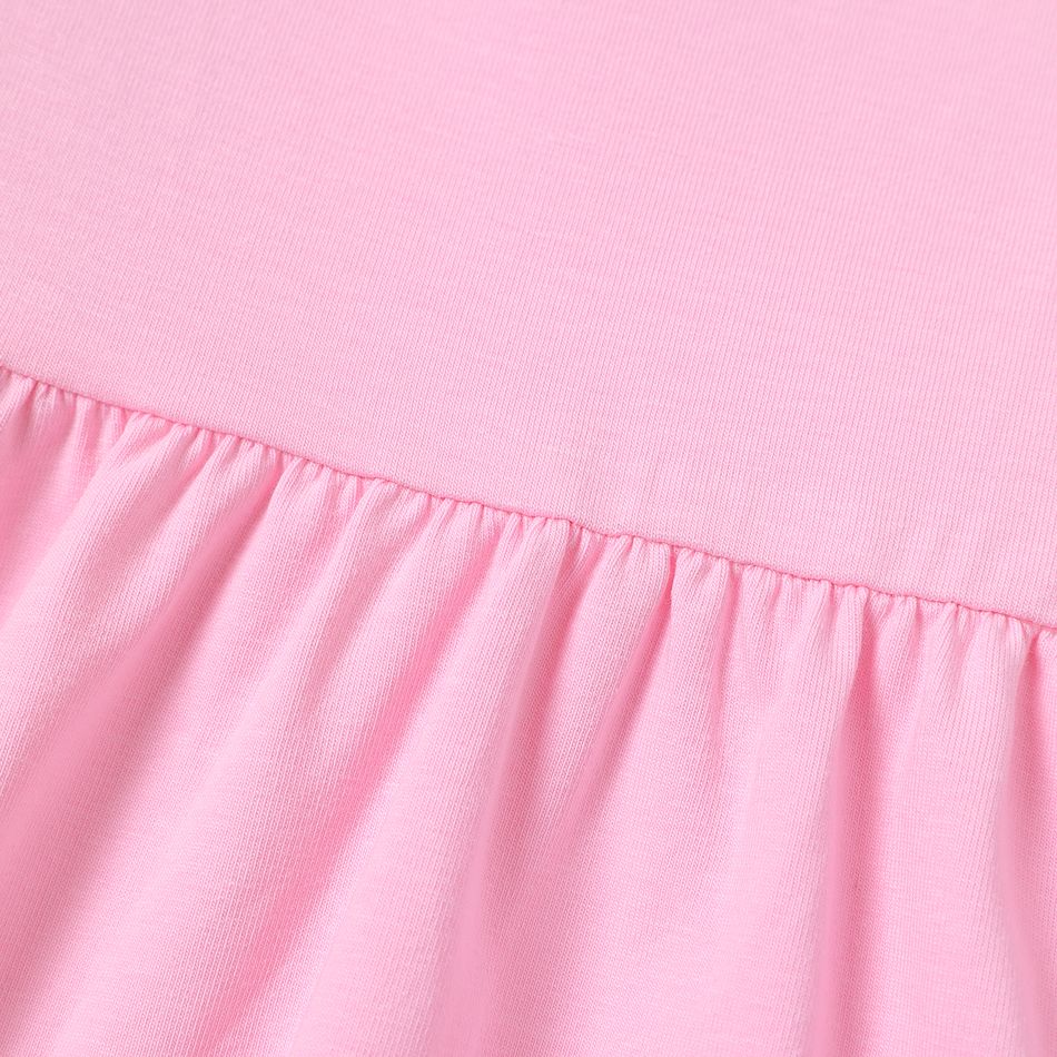 2pcs Toddler Girl Bowknot Design Ruffled High Low Tee and Floral Print Pants Set Pink big image 4