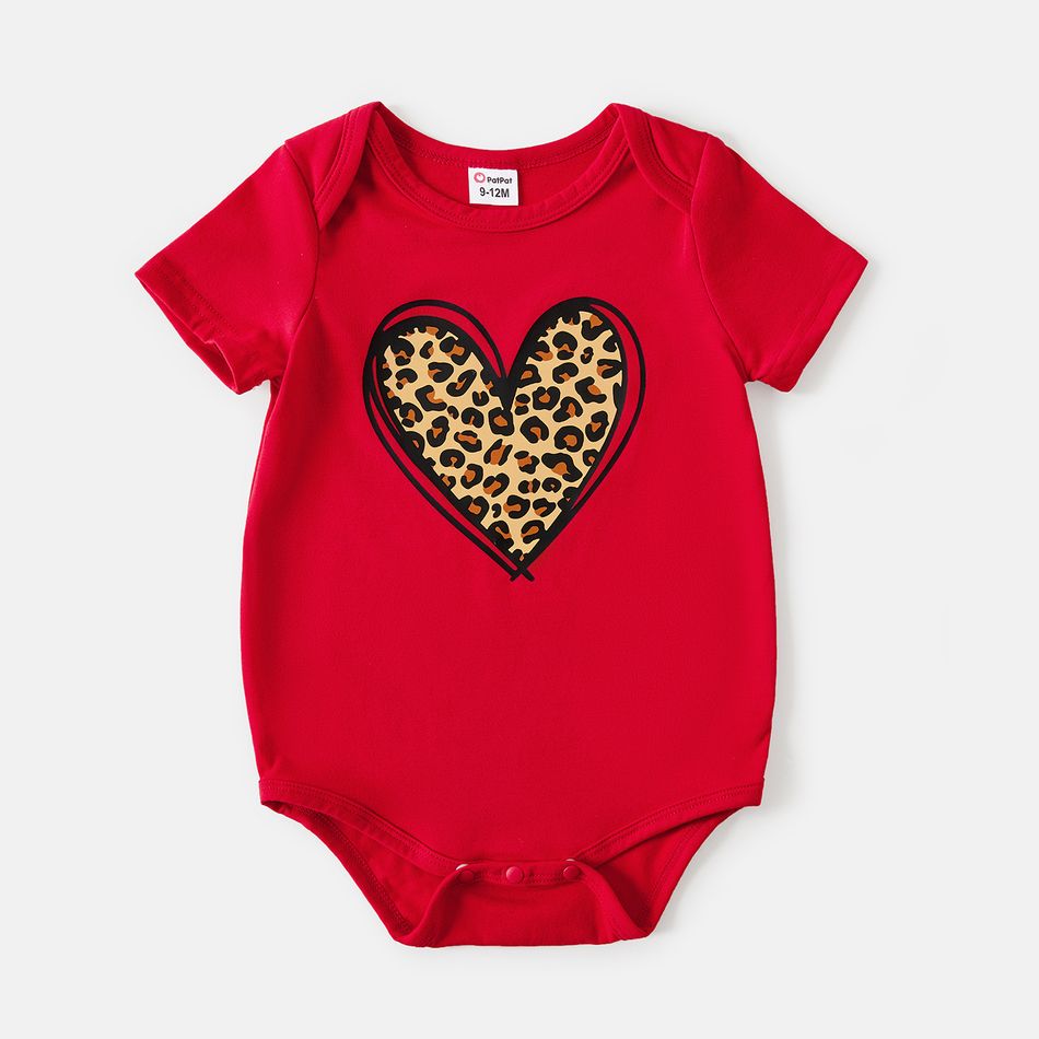 Valentine's Day Mommy and Me Cotton Short-sleeve Leopard Heart Print Red T-shirts Red big image 7