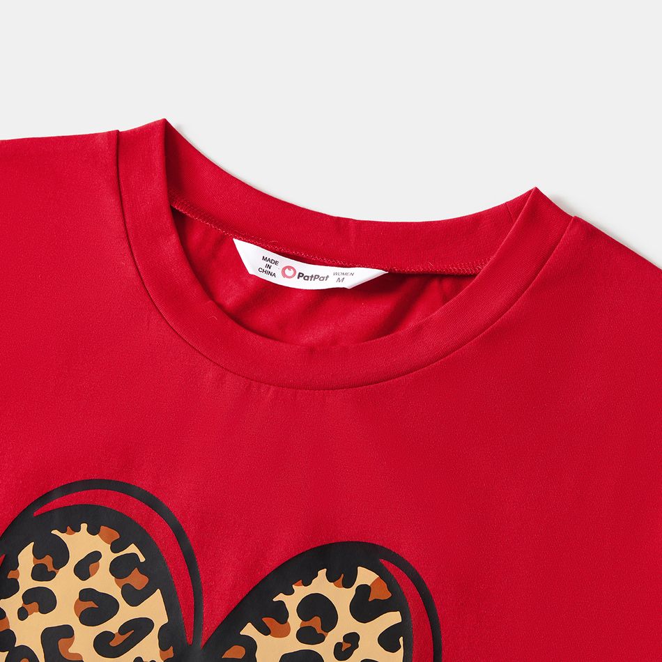 Valentine's Day Mommy and Me Cotton Short-sleeve Leopard Heart Print Red T-shirts Red big image 4