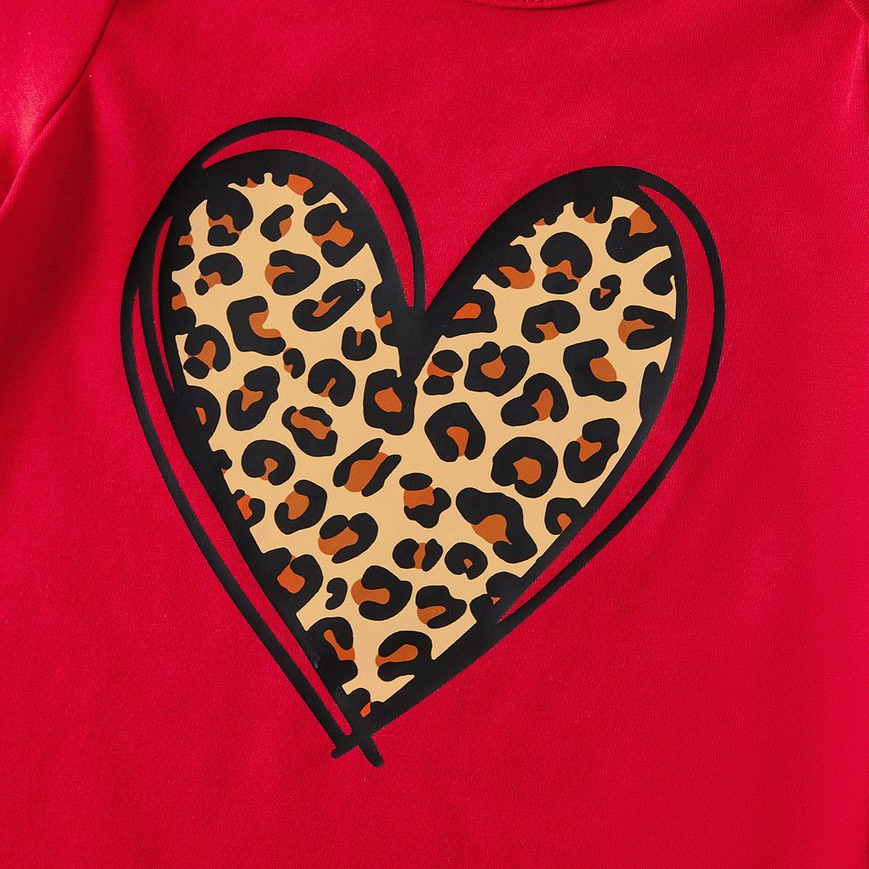 Mommy and Me Cotton Short-sleeve Leopard Heart Print Red T-shirts Red big image 9