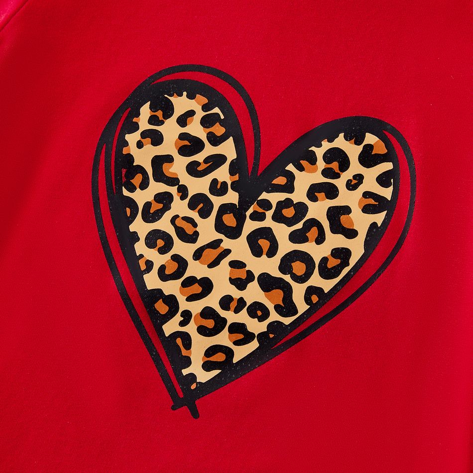 Mommy and Me Cotton Short-sleeve Leopard Heart Print Red T-shirts Red big image 5