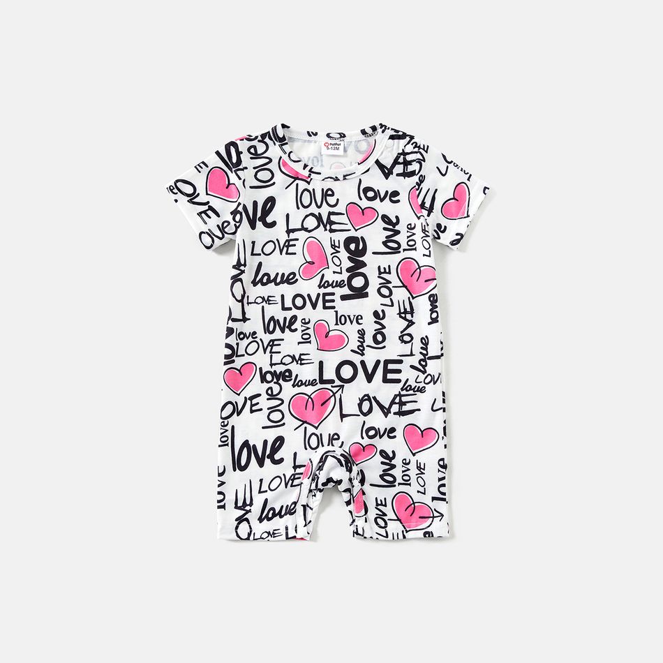 Valentine's Day Family Matching Allover Heart & Letter Print Drawstring Ruched Bodycon Dresses and Short-sleeve T-shirts Sets Multi-color big image 15
