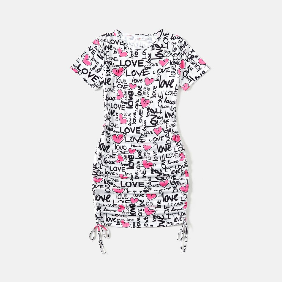 Valentine's Day Family Matching Allover Heart & Letter Print Drawstring Ruched Bodycon Dresses and Short-sleeve T-shirts Sets Multi-color big image 2