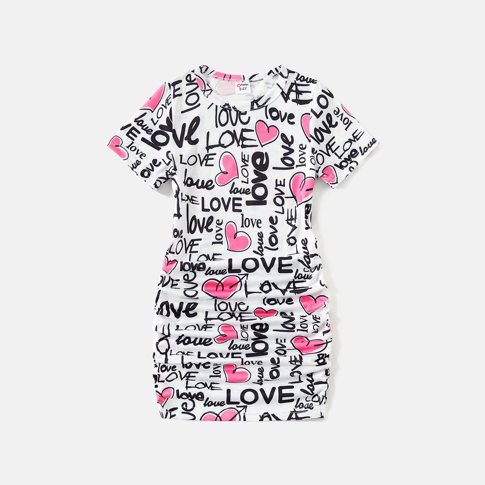 Valentine's Day Family Matching Allover Heart & Letter Print Drawstring Ruched Bodycon Dresses and Short-sleeve T-shirts Sets Multi-color big image 5