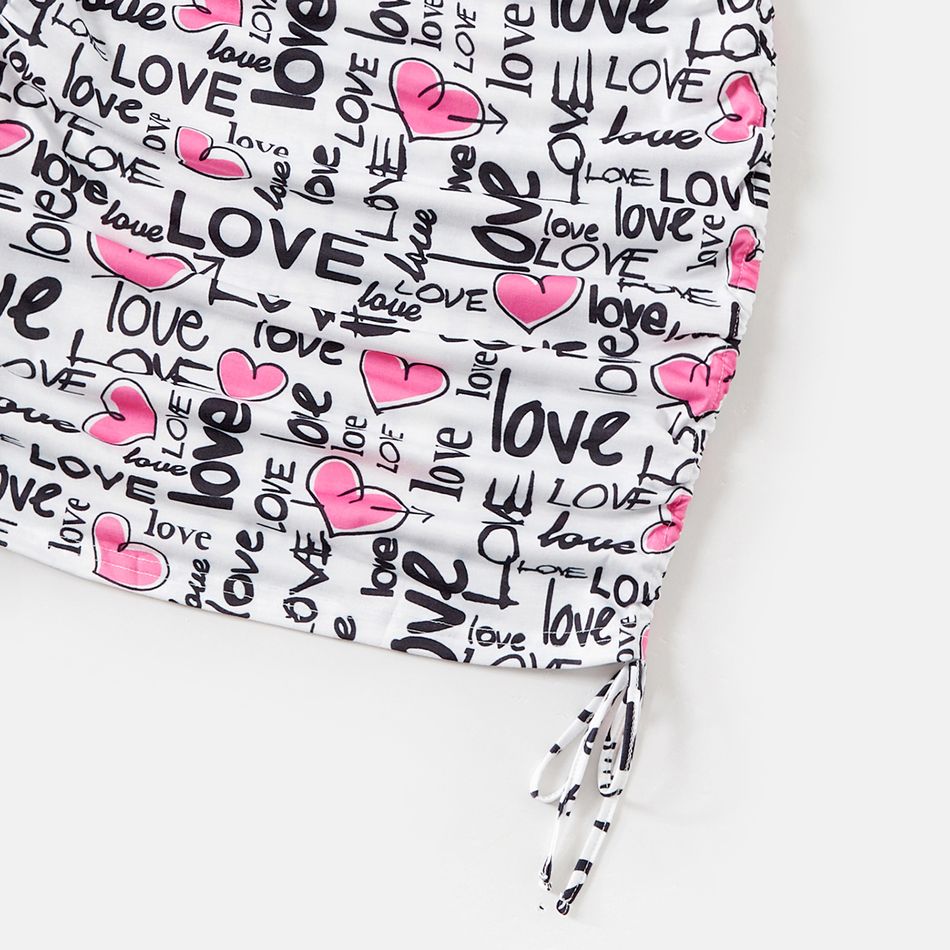 Valentine's Day Family Matching Allover Heart & Letter Print Drawstring Ruched Bodycon Dresses and Short-sleeve T-shirts Sets Multi-color big image 4