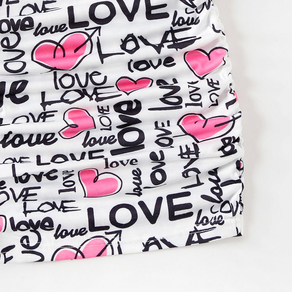 Valentine's Day Family Matching Allover Heart & Letter Print Drawstring Ruched Bodycon Dresses and Short-sleeve T-shirts Sets Multi-color big image 6