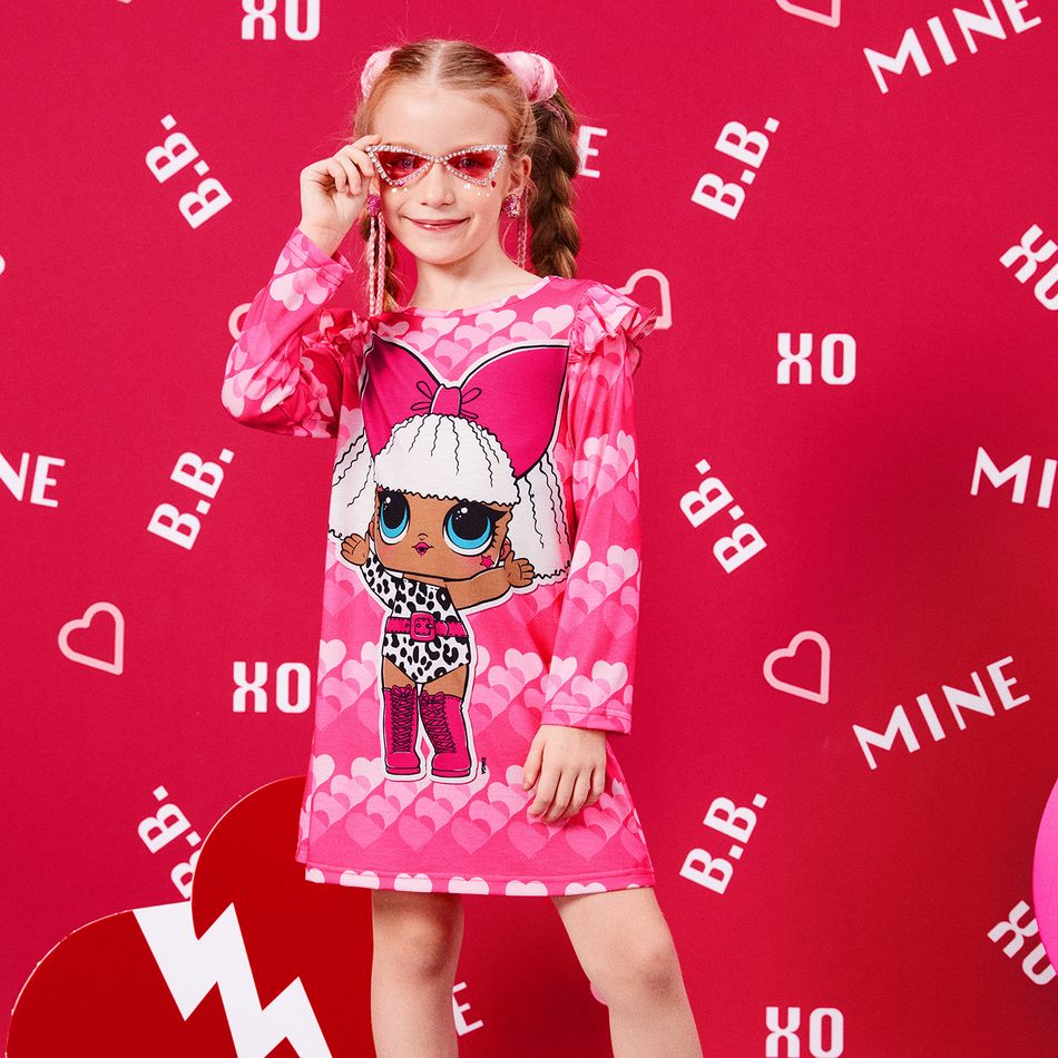 L.O.L. SURPRISE! Toddler Girl Valentine's Day Heart Print Ruffled Long-sleeve Dress Pink big image 6