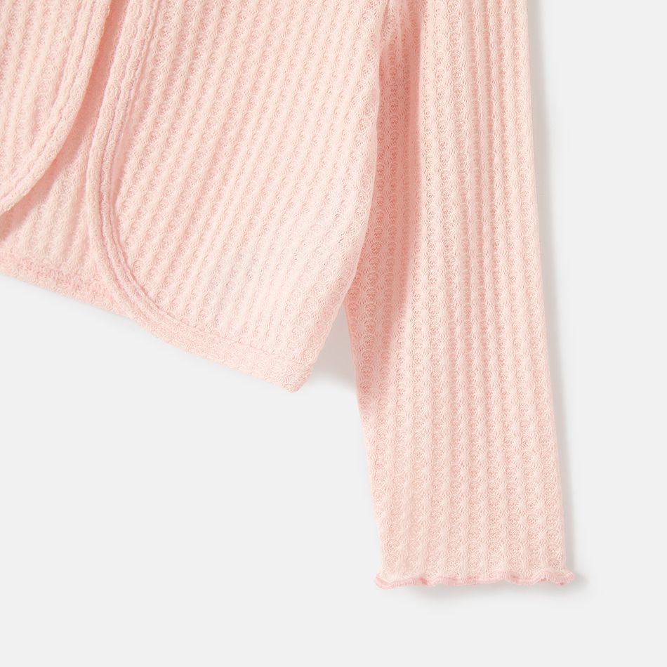 Eco-friendly RPET Fabric Toddler/Kid Girl Solid Color Bowknot Design Waffle Cardigan Pink big image 6