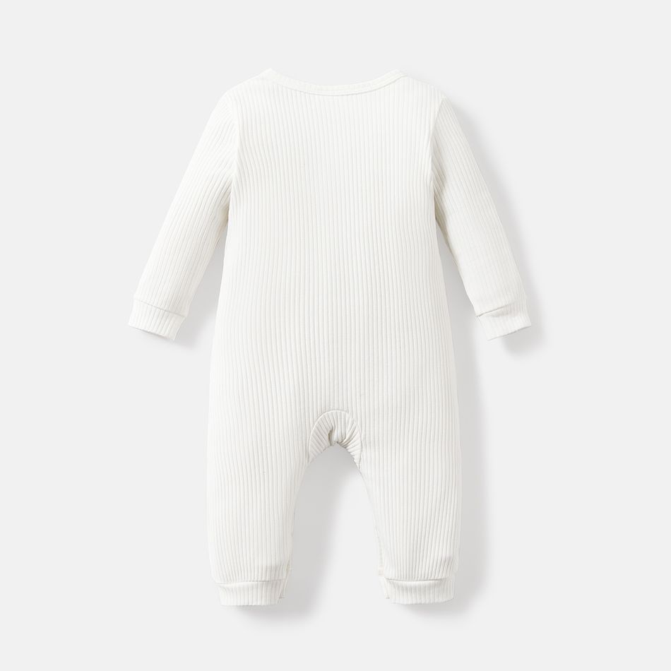 Baby Girl/Boy Cotton Button Design Solid Color Ribbed Long-sleeve Jumpsuits White big image 3