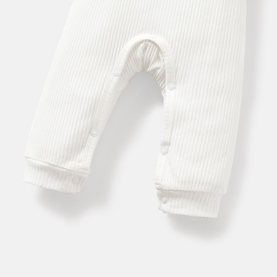 macacões de manga comprida com design de botão de algodão para menina/menino de cor sólida Branco big image 4