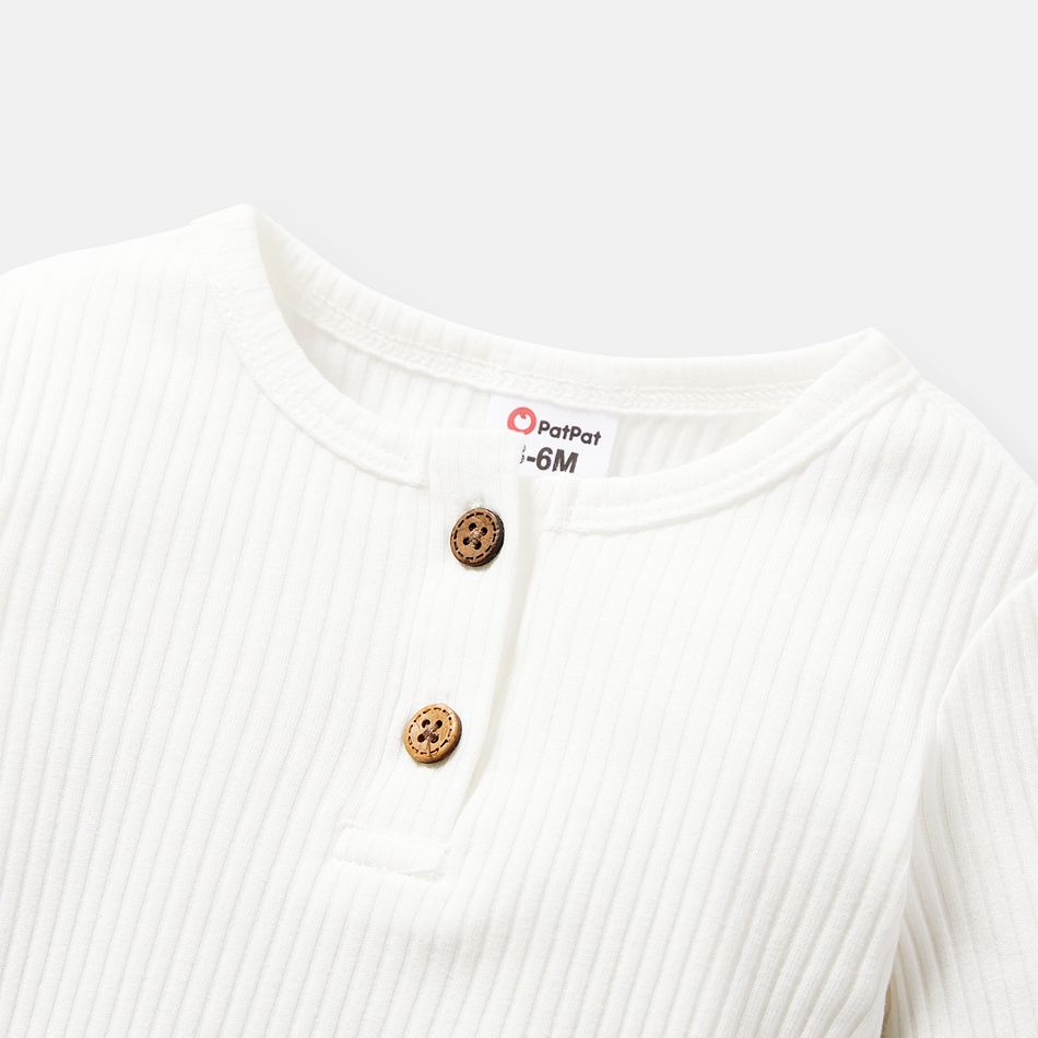macacões de manga comprida com design de botão de algodão para menina/menino de cor sólida Branco big image 3