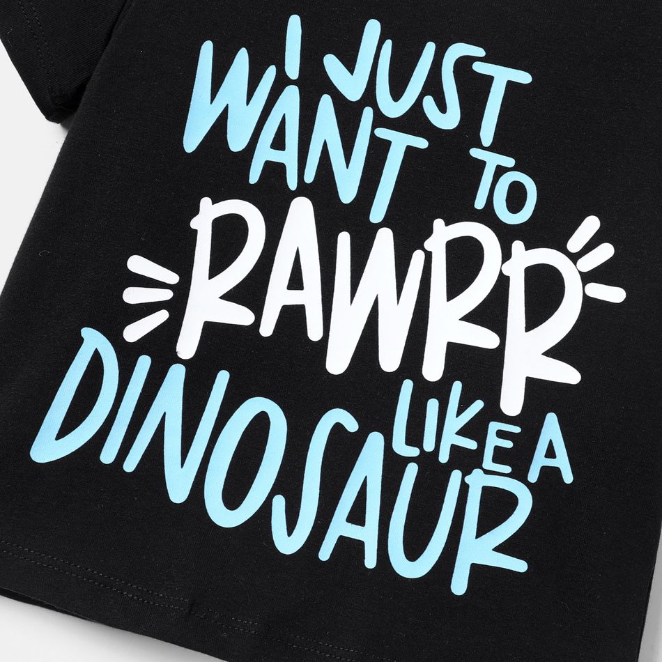 2pcs Baby Boy Cotton Short-sleeve Letter Graphic Tee and Allover Dinosaur Print Naia™ Shorts Set Blue big image 5