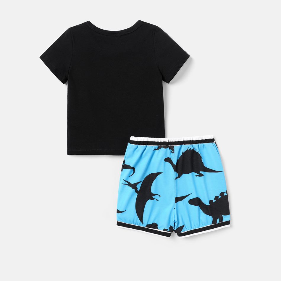 2pcs Baby Boy Cotton Short-sleeve Letter Graphic Tee and Allover Dinosaur Print Naia™ Shorts Set Blue big image 4