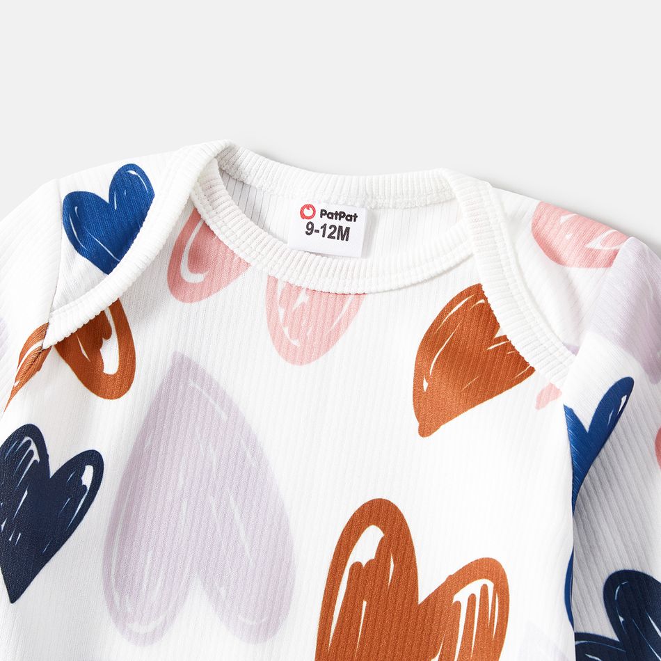 Valentine's Day Family Matching Allover Heart Print and Colorblock Ribbed Long-sleeve Sweatshirts Color block big image 17
