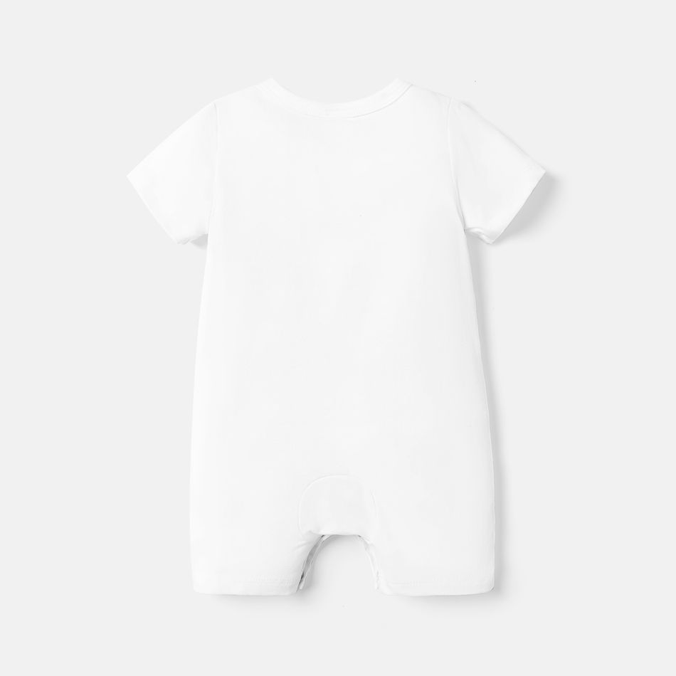 Baby Boy White Cotton Short-sleeve Bear & Letter Print Ripped Romper White big image 2