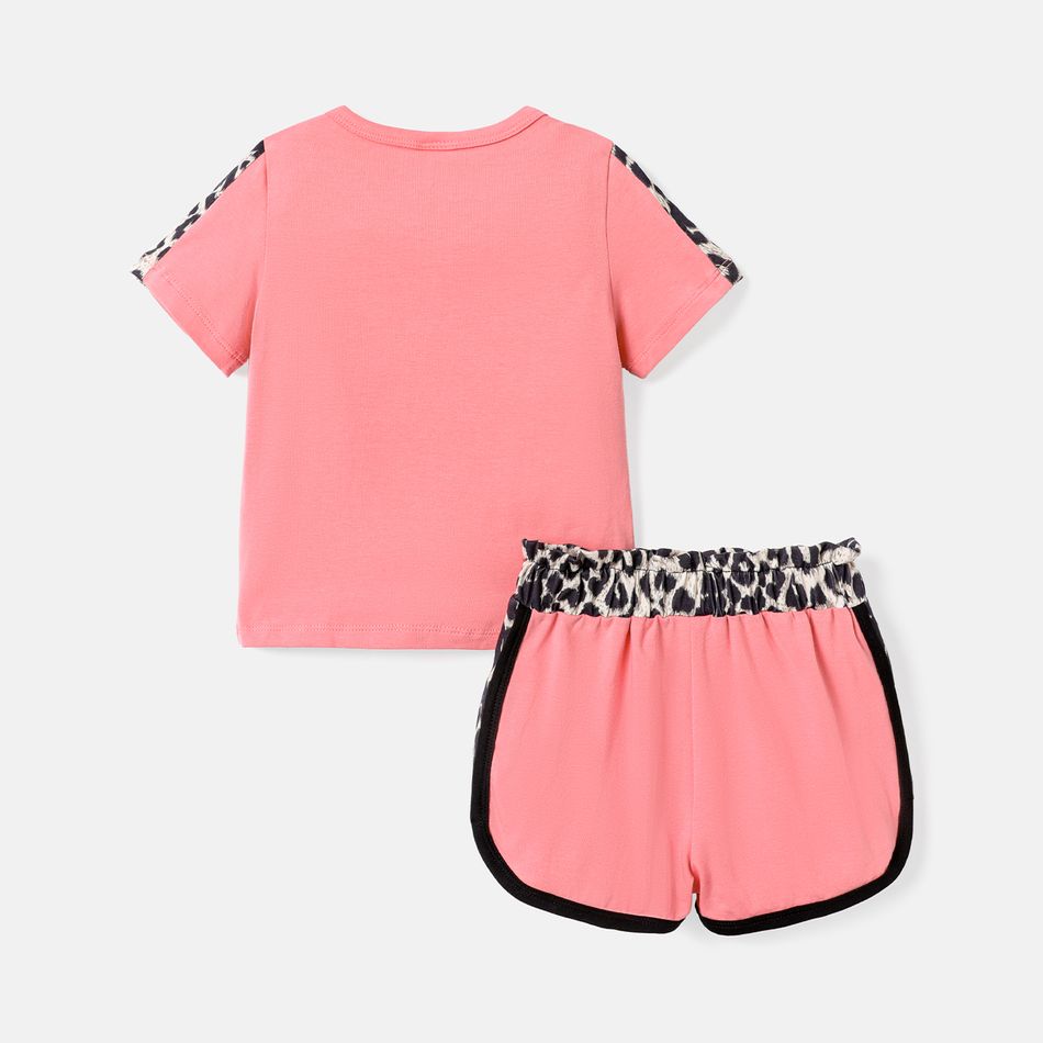 Naia 2pcs Toddler Girl Leopard Print Splice Short-sleeve Tee and Elasticized Shorts Set Pink big image 2