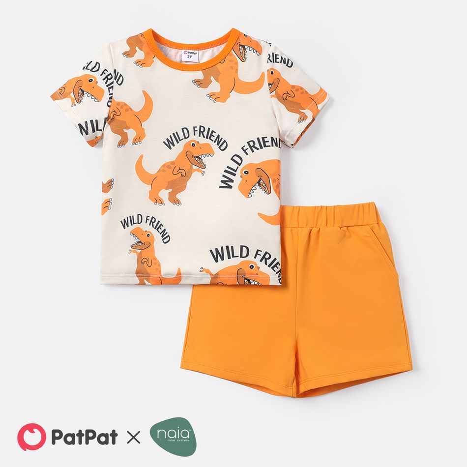 Naia 2pcs Toddler Boy Dinosaur Print Short-sleeve Tee and Elasticized Shorts Set Orangeyellow big image 1