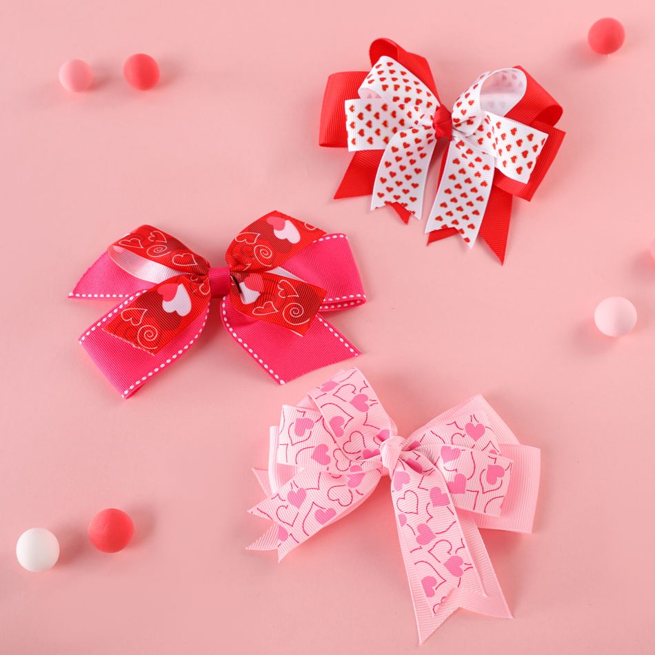 3-pack Valentine's Day Heart Print Bow Decor Hair Clips for Girls (Random Printing Position) Multi-color big image 4