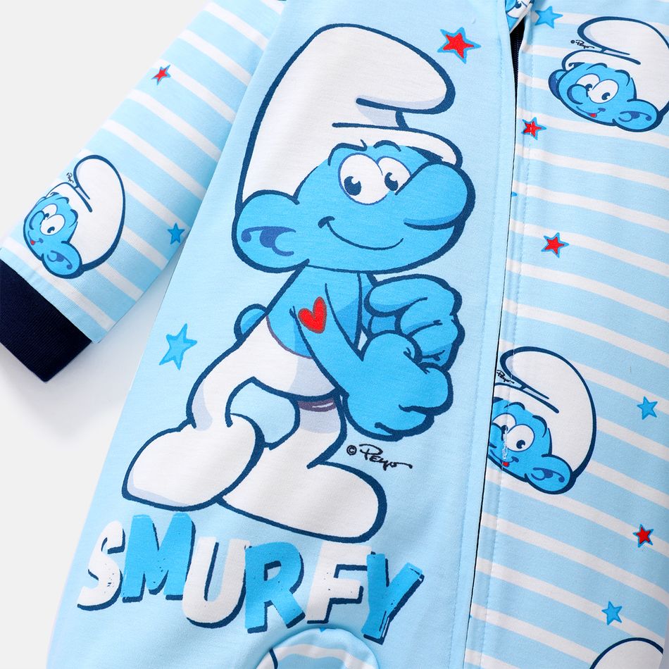 The Smurfs Baby Boy/Girl Allover Print Blue Striped Long-sleeve Zipper Naia™ Jumpsuit DeepSapphireBlue big image 4