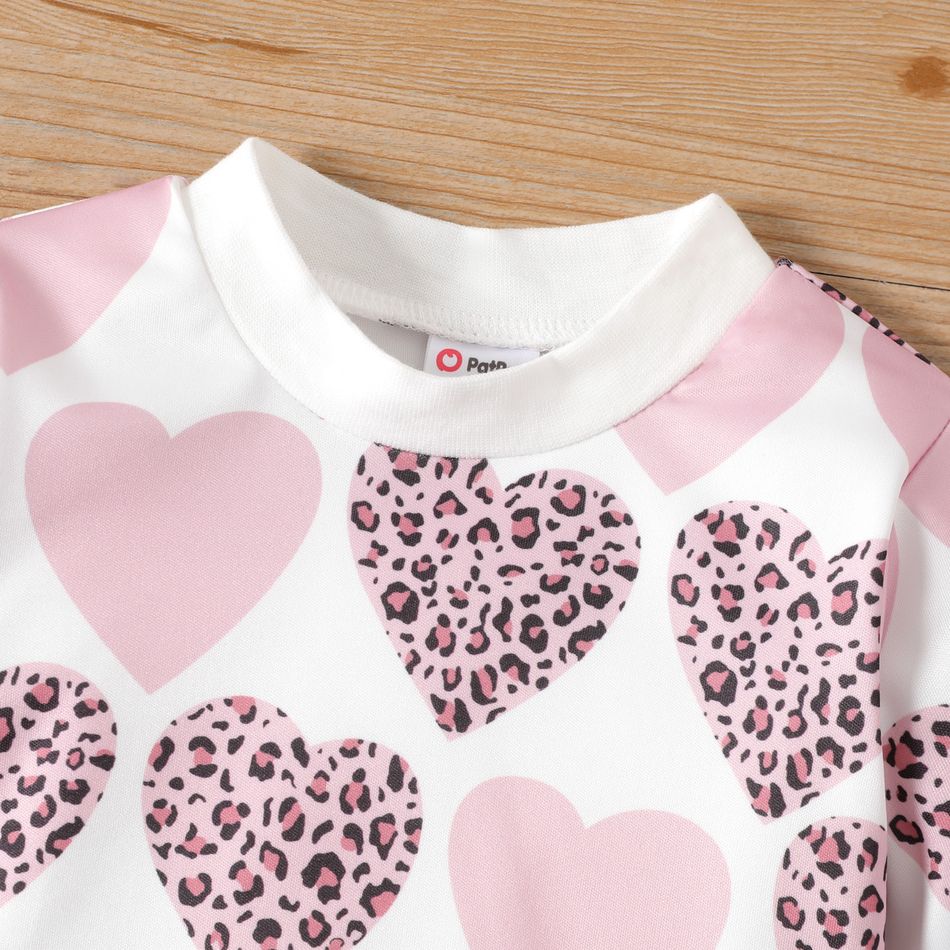 Baby Girl Allover Leopard Heart Print Long-sleeve Sweatshirt White big image 3