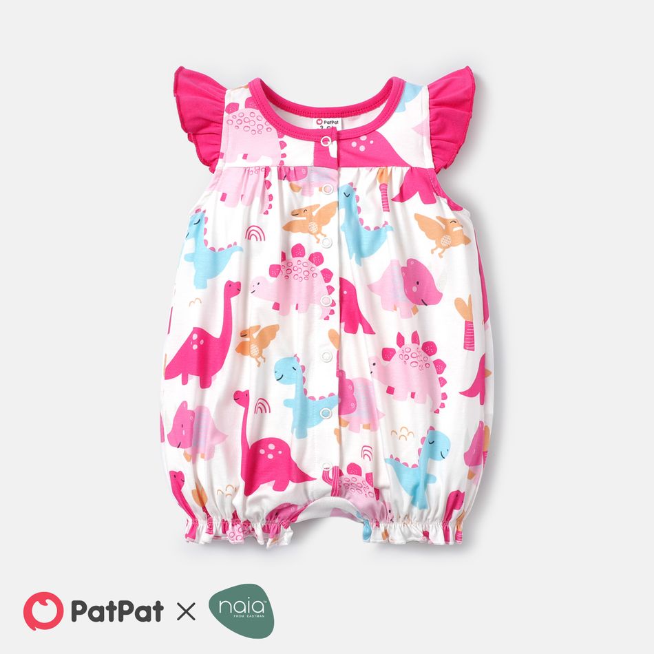 Naia™ Baby Girl Allover Dinosaur Print Flutter-sleeve Romper Roseo big image 1