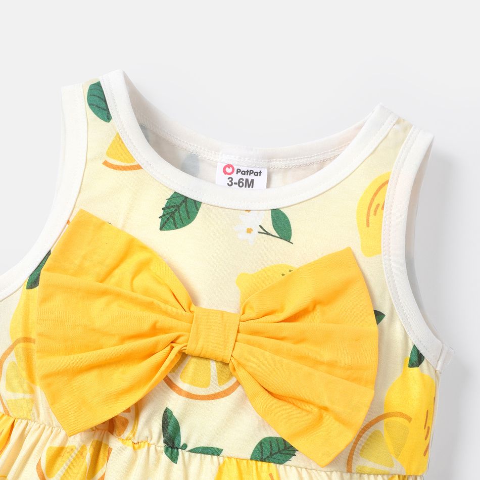 Naia™ Baby Girl Bowknot Pompom Design Lemon Print Sleepwear Romper Yellow big image 3