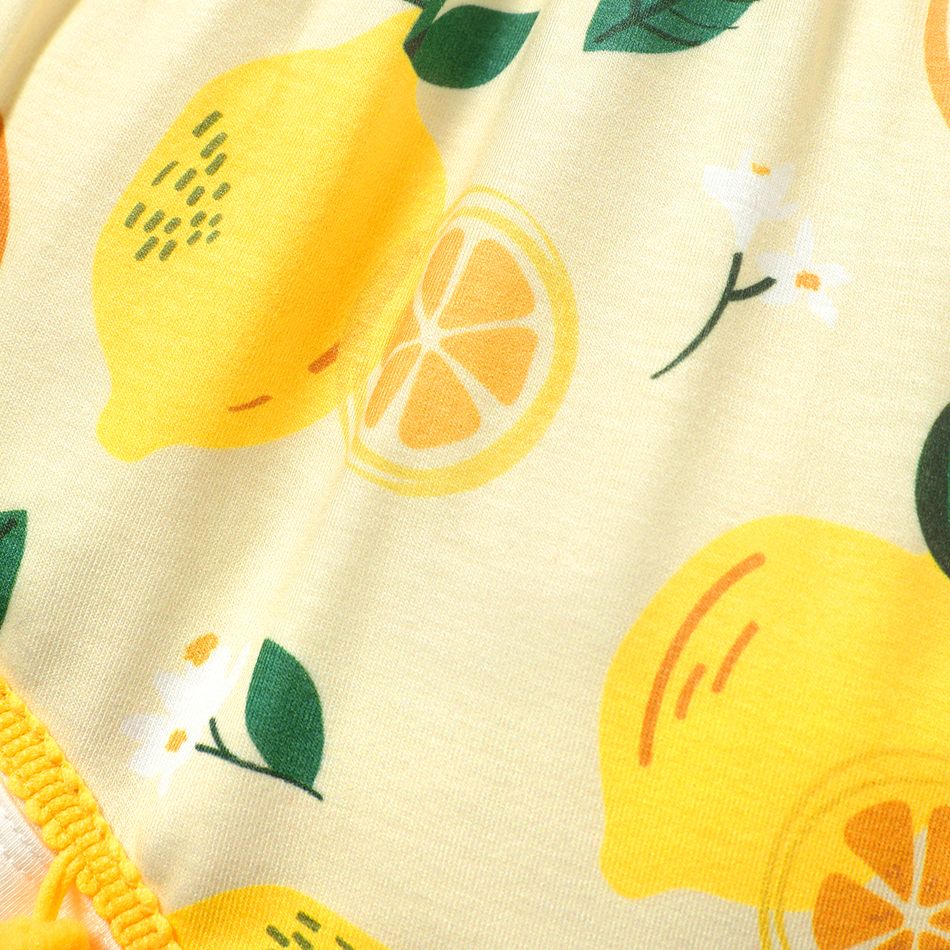 Naia™ Baby Girl Bowknot Pompom Design Lemon Print Sleepwear Romper Yellow big image 4